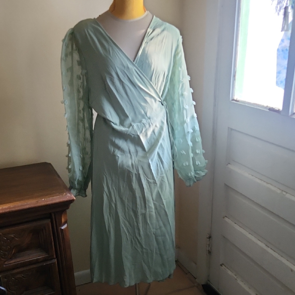 SHEIN Sage Green Wrap Dress, SZ 3 XL
